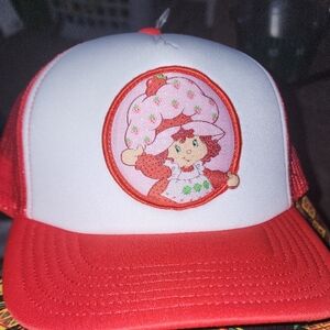 Strawberry Character Kids Trucker Hat in Red & White